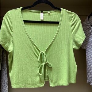 La Hearts Mint Green Tie-Front Crop Top